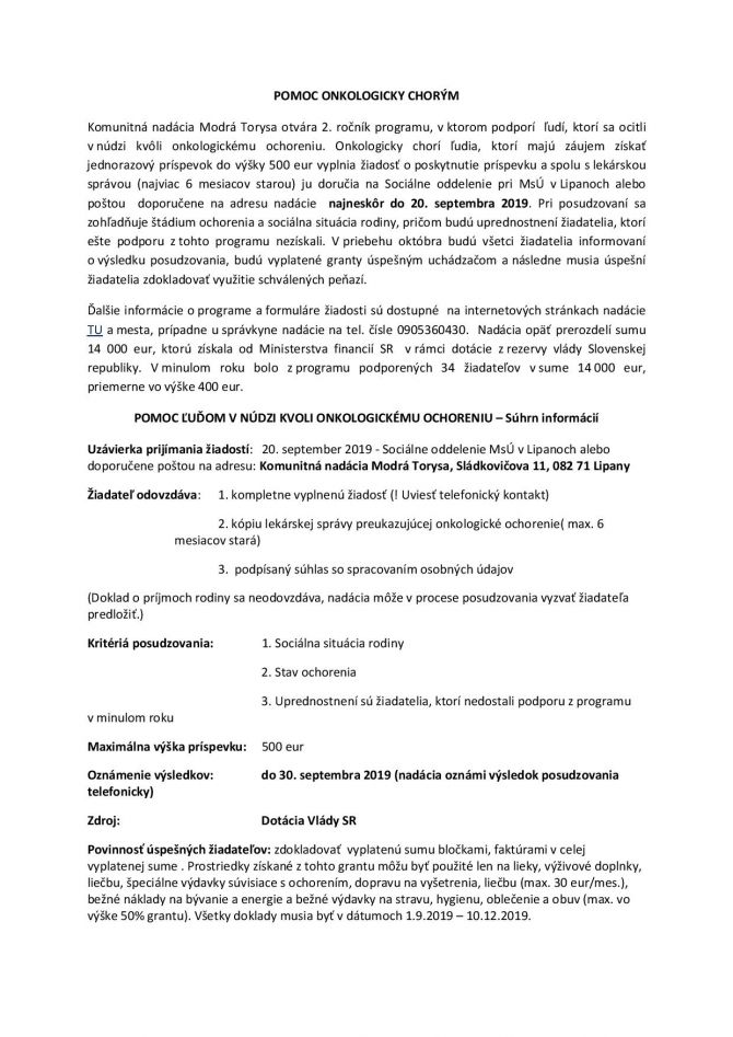 pomoc onkologicky chorým 