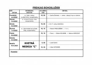 Prehľad Bohoslužieb v 14. týždni roku 2022 (04.04.2022 - 10.04.2022)