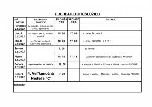 Prehľad Bohoslužieb v 18. týždni roku 2022 (02.05.2022 - 08.05.2022)